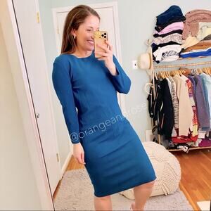 VINCE. Teal Blue Crewneck Long Sleeve Knee Length Bodycon Sheath Mini Dress L
